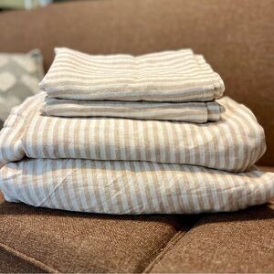 Quince European linen King sheet set – natural/white stripe